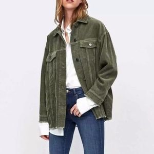 OLIVIA OVERSIZED CORDUROY SHACKET IN OLIVE NWT SIZE LARGE